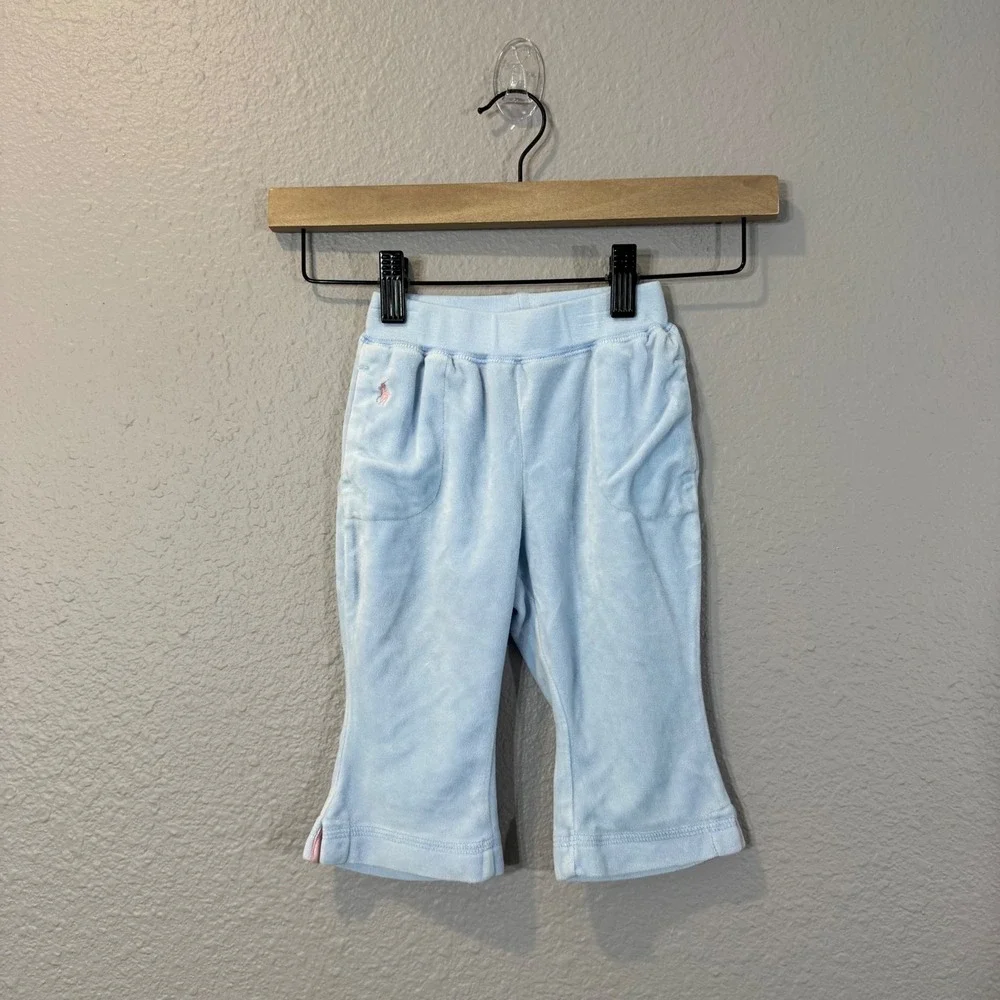 Ralph Lauren Girl's Size 12M Light Blue Velour Flare Pants